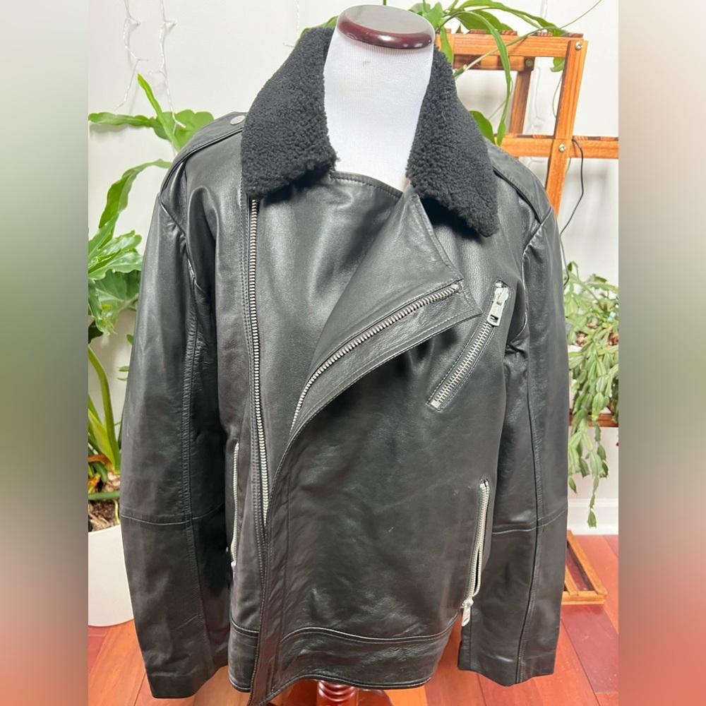 Calvin Klein Jeans- men sleeve sheepskin leather biker jacket Size XXL
